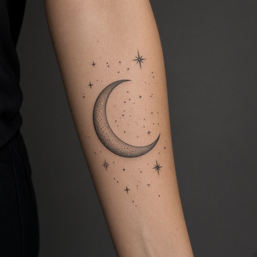 Moon tattoo on a forearm