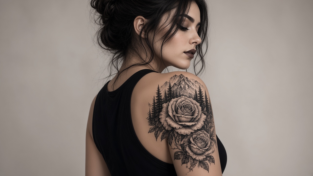Floral tattoo on a shoulder