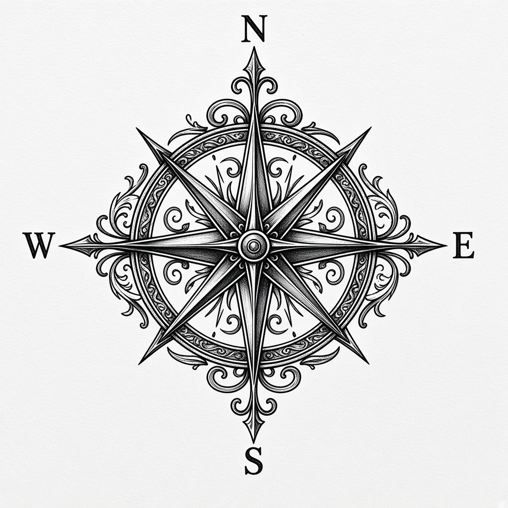 Compass tattoo drawing