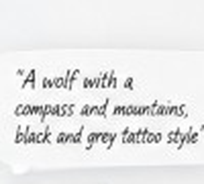 Text prompt for a wolf tattoo with compass and mountains
